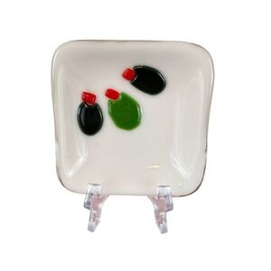 Handmade Fused Art Glazed Trinket Olive Dish 4.5" Square Martini Decor